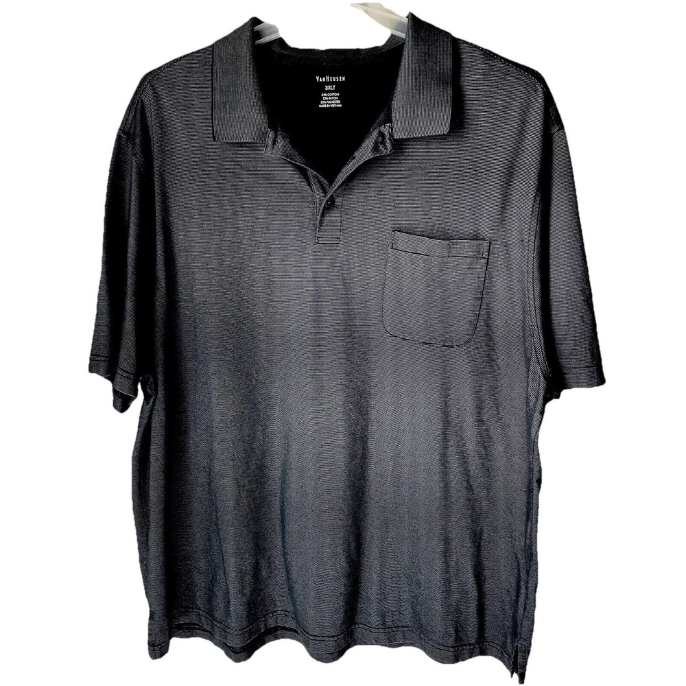 Van Huesen Men's Polo Shirt  3XLT Charcoal Black Short Sleeve Golf Classic